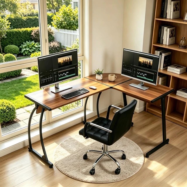 Alt view image 8 of 12 - 58'' L-Shaped Gaming Desk Computer Corner Desk Reversible Table Home Office Desk PC Workstation Study Writing Desk Wood & Steel