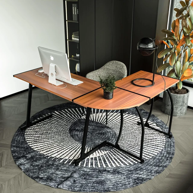 Alt view image 11 of 12 - 58'' L-Shaped Gaming Desk Computer Corner Desk Reversible Table Home Office Desk PC Workstation Study Writing Desk Wood & Steel