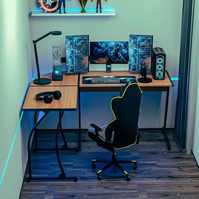 Alt view image 12 of 12 - 58'' L-Shaped Gaming Desk Computer Corner Desk Reversible Table Home Office Desk PC Workstation Study Writing Desk Wood & Steel