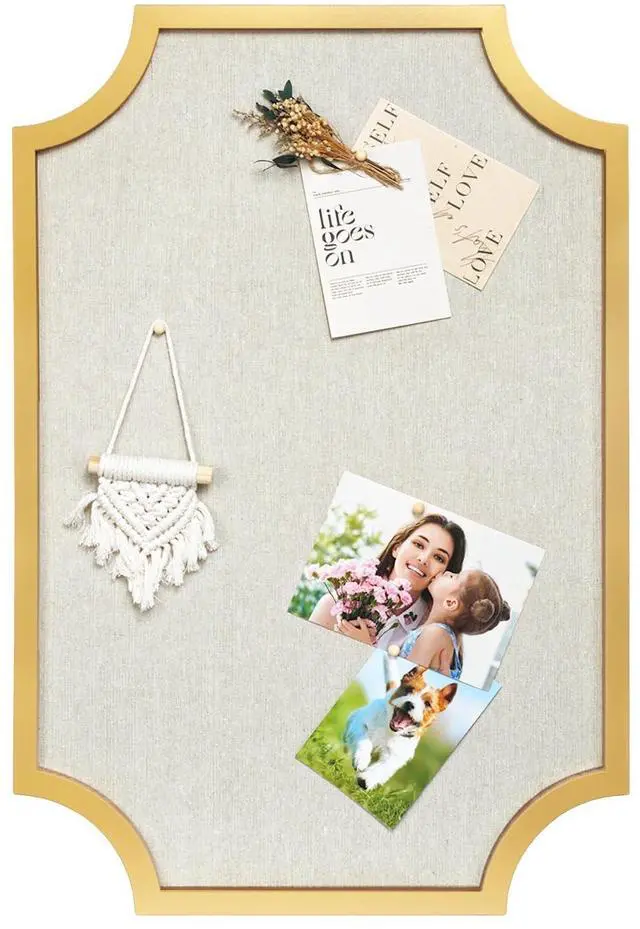 Alt view image 8 of 14 - Large Linen Bulletin Board, 20"x30" Pin Board for Walls, Fabric Bulletin Board for Home Kitchen Office DecorativeGold Frame Cork Board(Gold-5075)