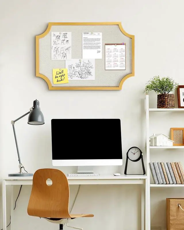 Alt view image 12 of 14 - Large Linen Bulletin Board, 20"x30" Pin Board for Walls, Fabric Bulletin Board for Home Kitchen Office DecorativeGold Frame Cork Board(Gold-5075)