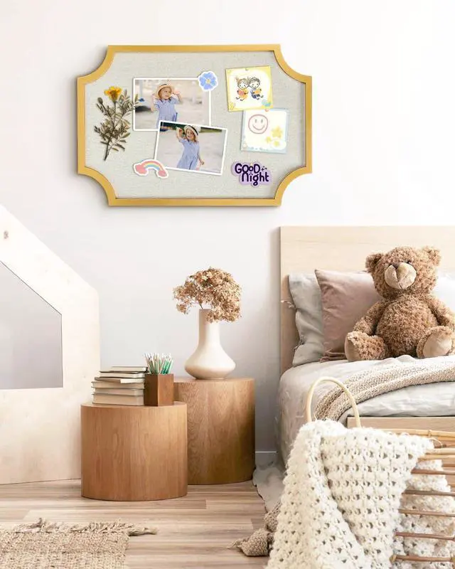 Alt view image 14 of 14 - Large Linen Bulletin Board, 20"x30" Pin Board for Walls, Fabric Bulletin Board for Home Kitchen Office DecorativeGold Frame Cork Board(Gold-5075)