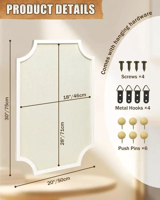 Alt view image 9 of 14 - Linen Bulletin Board, Large 20"x30" Pin Board for Walls, Fabric Bulletin Board for Home Kitchen Office Decorative, White Frame Cork Board(White-5075)
