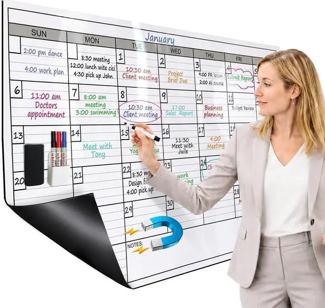 Alt view image 2 of 2 - Extra Large Magnetic Dry Erase Calendar for Wall, 25" x 38" Jumbo Monthly Whiteboard Calendar, Double-Sided Magnetic One Month Planner with Big Blocks, Reusable Wall Calendar for Office & Family