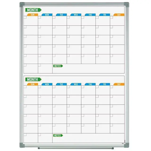 Alt view image 7 of 12 - 2 Monthly Dry-Erase Calendar Whiteboard, 24" x 18", Wall-Mounted Aluminum-Framed Calendar Board
