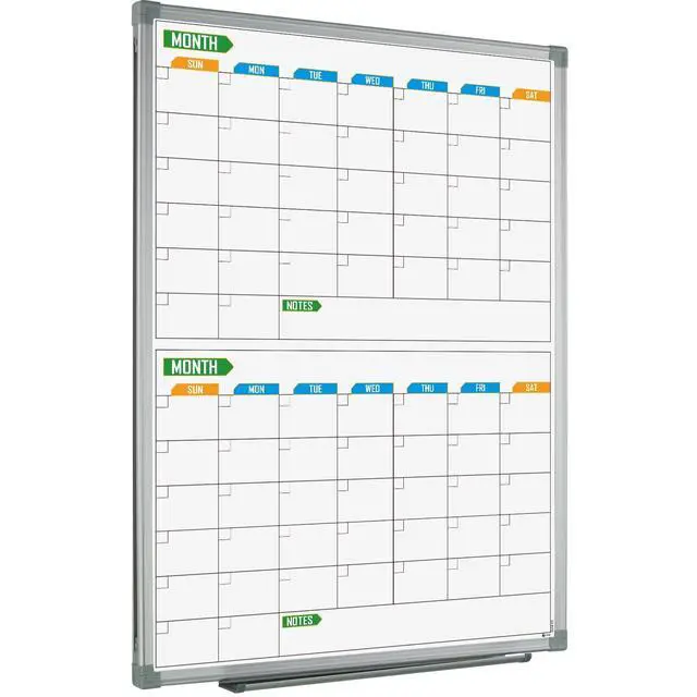 Alt view image 8 of 12 - 2 Monthly Dry-Erase Calendar Whiteboard, 24" x 18", Wall-Mounted Aluminum-Framed Calendar Board