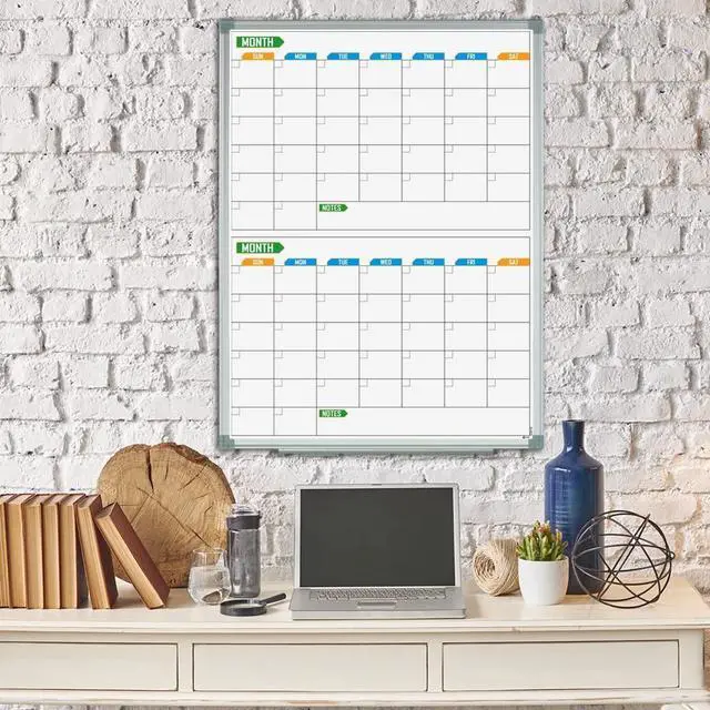 Alt view image 9 of 12 - 2 Monthly Dry-Erase Calendar Whiteboard, 24" x 18", Wall-Mounted Aluminum-Framed Calendar Board
