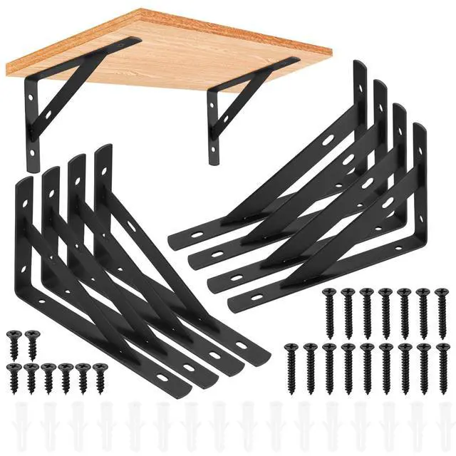 Alt view image 8 of 14 - Heavy Duty Shelf Brackets - 8 Pcs L Shaped Metal Wall Mount Shelves Support for Floating Shelves (3.7 x 6 inch)