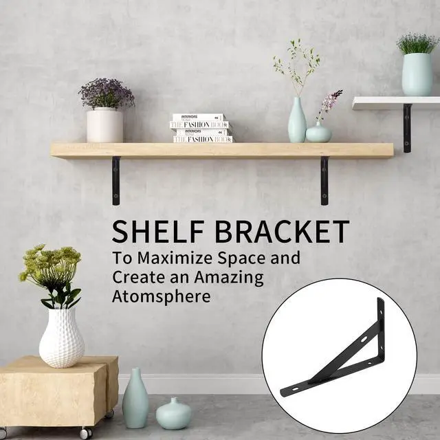 Alt view image 11 of 14 - Heavy Duty Shelf Brackets - 8 Pcs L Shaped Metal Wall Mount Shelves Support for Floating Shelves (3.7 x 6 inch)
