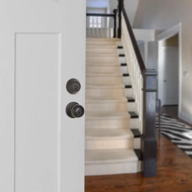 Alt view image 12 of 14 - Exterior Door Knob with Key Lock and Deadbolt, Keyed Alike, Coastal, Matte Black