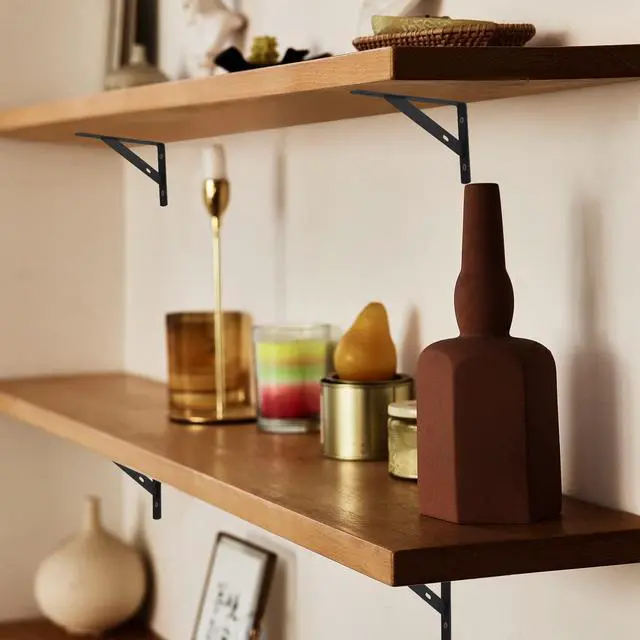 Alt view image 12 of 14 - Heavy Duty Shelf Brackets - 8 Pcs L Shaped Metal Wall Mount Shelves Support for Floating Shelves (3.7 x 6 inch)
