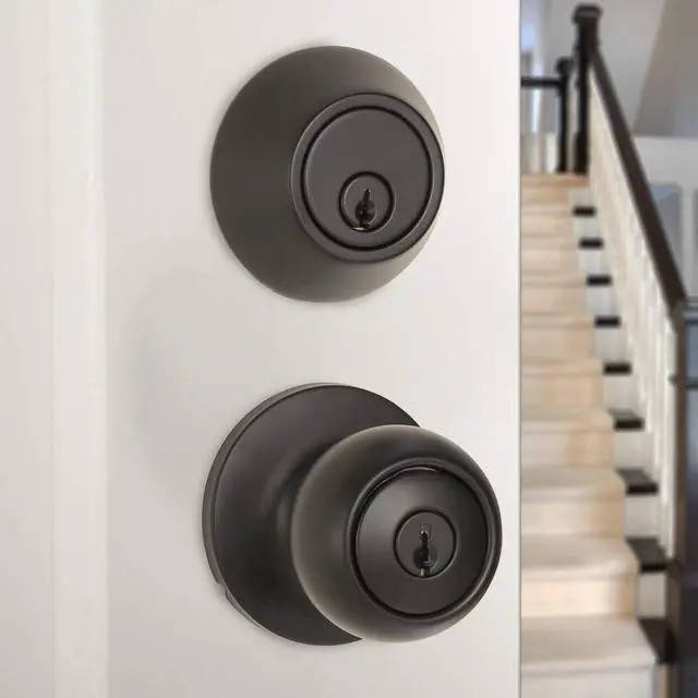 Alt view image 11 of 14 - Exterior Door Knob with Key Lock and Deadbolt, Keyed Alike, Coastal, Matte Black