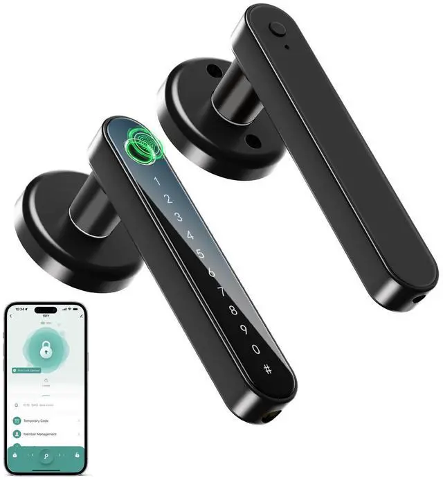 Alt view image 7 of 12 - 191Y 4-in-1 Smart Fingerprint Door Handle with App Control | Keyless Bedroom Door Knob Smart Door Lock with Keypad, One-tap Privacy Mode Setup, Auto-Lock Easy to Install - Black