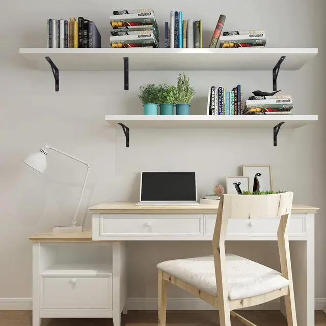 Alt view image 14 of 14 - Heavy Duty Shelf Brackets - 8 Pcs L Shaped Metal Wall Mount Shelves Support for Floating Shelves (3.7 x 6 inch)