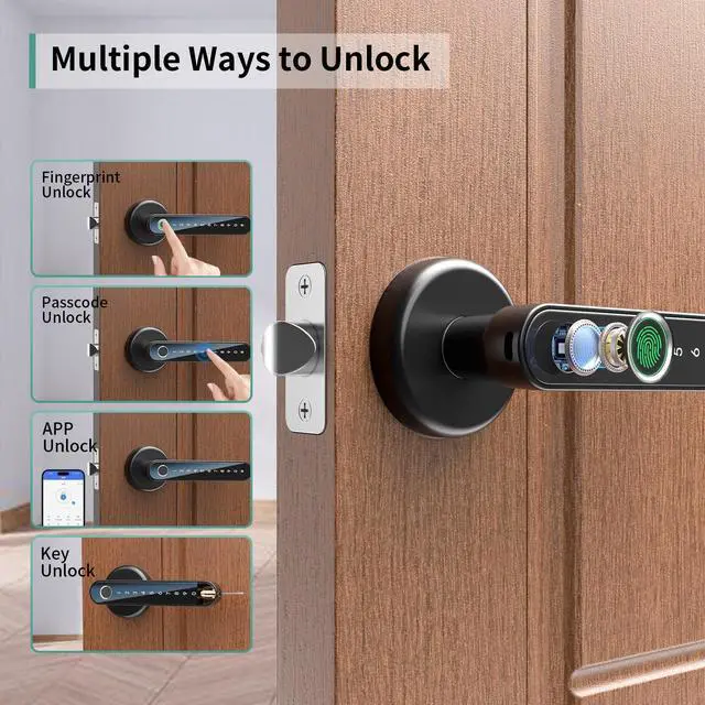 Alt view image 10 of 12 - 191Y 4-in-1 Smart Fingerprint Door Handle with App Control | Keyless Bedroom Door Knob Smart Door Lock with Keypad, One-tap Privacy Mode Setup, Auto-Lock Easy to Install - Black