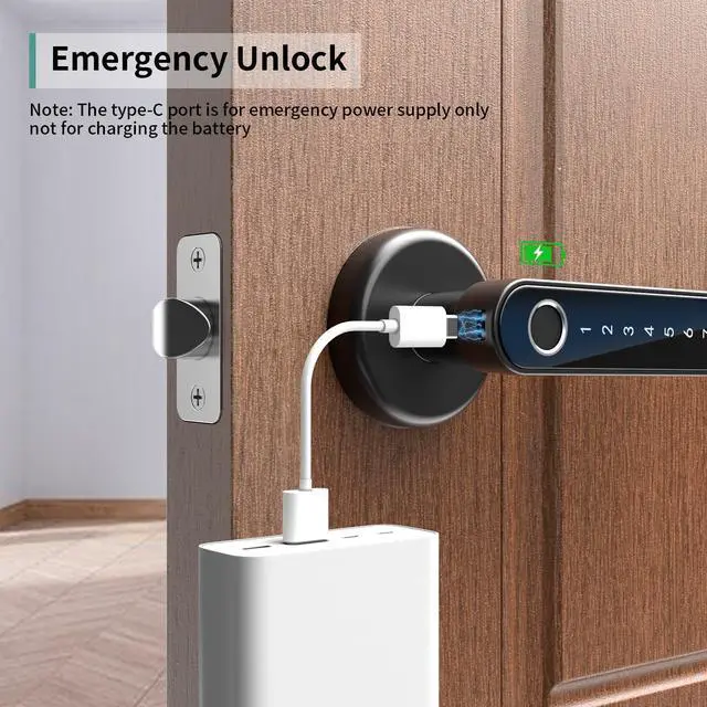 Alt view image 12 of 12 - 191Y 4-in-1 Smart Fingerprint Door Handle with App Control | Keyless Bedroom Door Knob Smart Door Lock with Keypad, One-tap Privacy Mode Setup, Auto-Lock Easy to Install - Black