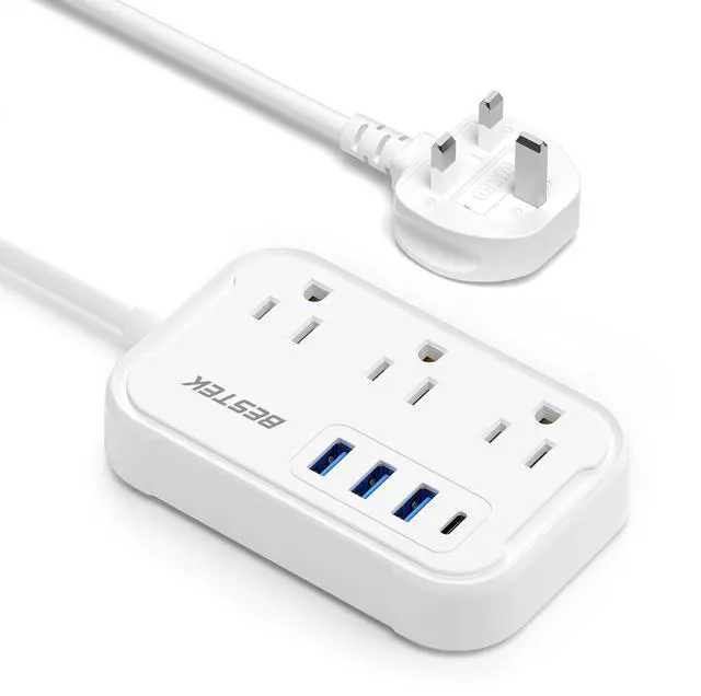 Alt view image 8 of 14 - US to UK Travel Plug Adapter: Type G Adapter with 3 AC Outlets and 4 USB (1 PD20W) - Power Strip for USA, UK, Ireland, Scotland, Hong Kong, British, London - 2.6ft