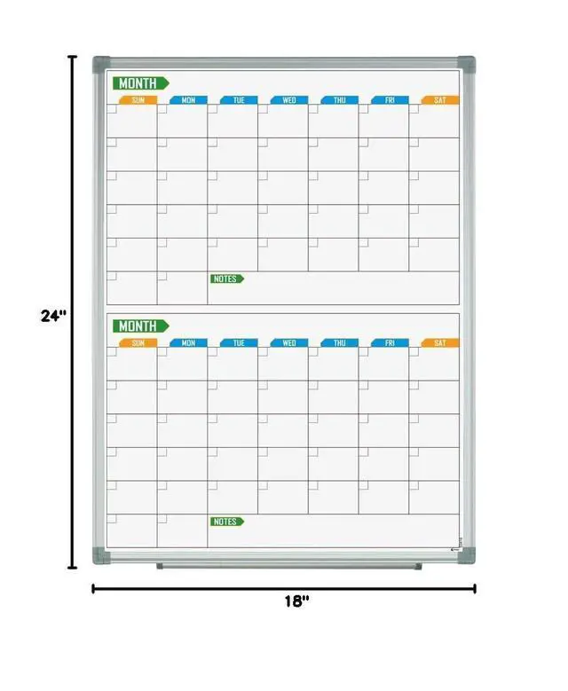 Alt view image 12 of 12 - 2 Monthly Dry-Erase Calendar Whiteboard, 24" x 18", Wall-Mounted Aluminum-Framed Calendar Board
