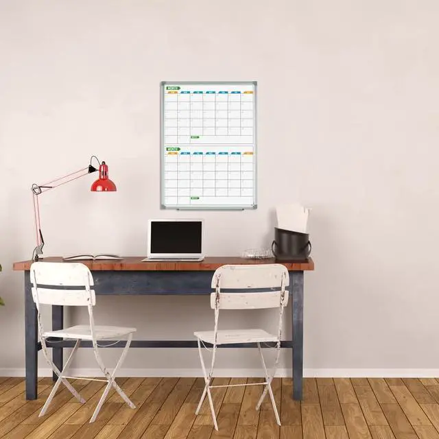 Alt view image 10 of 12 - 2 Monthly Dry-Erase Calendar Whiteboard, 24" x 18", Wall-Mounted Aluminum-Framed Calendar Board