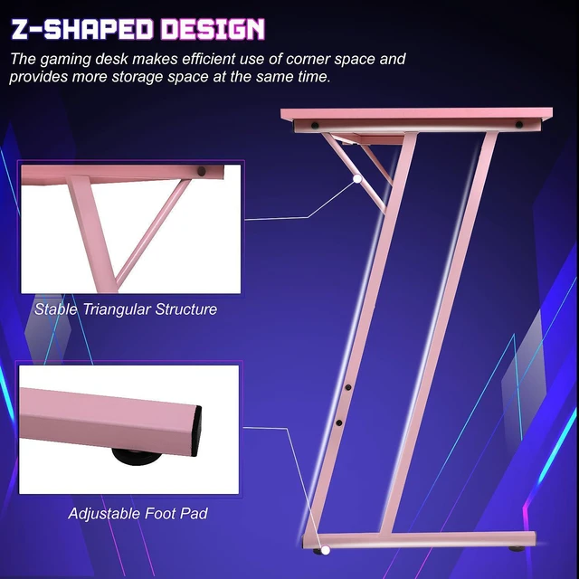 Alt view image 12 of 12 - L Shaped Gaming Desk with Monitor Riser Stand, Home Office Corner Desk for Studying, Working and Gaming, Large Desktop, Pink