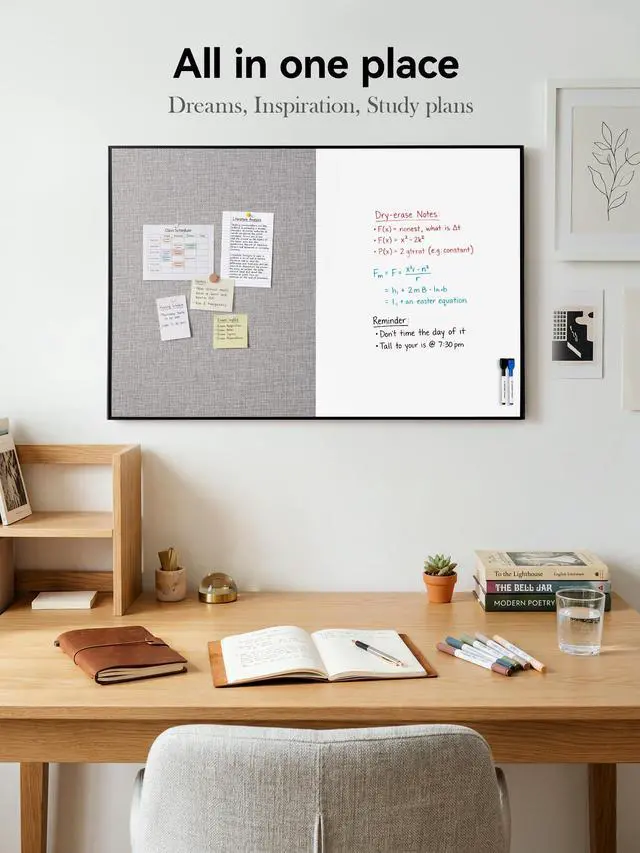 Alt view image 9 of 13 - Cork Board White Board Combo, 36"X24" Linen Bulletin Board Whiteboard for Wall, Magnetic Dry Erase Corkboard for Home, Office, School, Grey