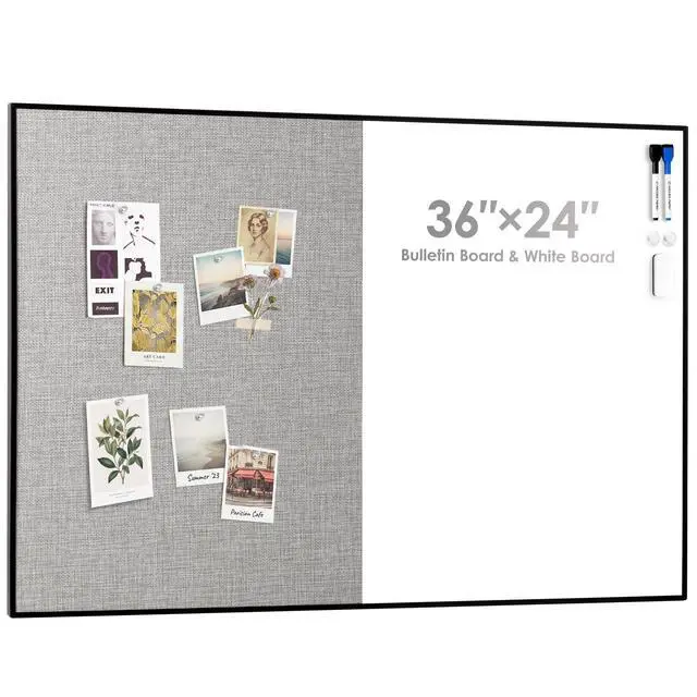 Alt view image 8 of 13 - Cork Board White Board Combo, 36"X24" Linen Bulletin Board Whiteboard for Wall, Magnetic Dry Erase Corkboard for Home, Office, School, Grey