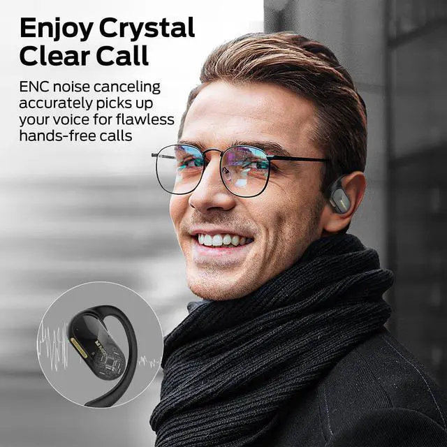 Alt view image 10 of 13 - Open Ear AC312 Headphones, Bluetooth 5.4 Wireless Earbuds with Noise-Cancelling Mic for Clear Calls, Powerful Sound by 16mm Large Drivers, Touch Control 32H Playtime, IPX5 Waterproof for Sport