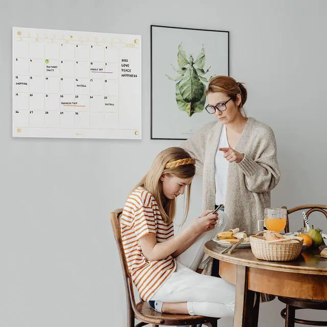 Alt view image 13 of 14 - Glass Golden Monthly Dry Erase Calendar Whiteboard for Wall, 17" x 23", Frameless Large Monthly Planner Menu White Board for Home Kitchen, Office, 4 Wet Erase Markers Included