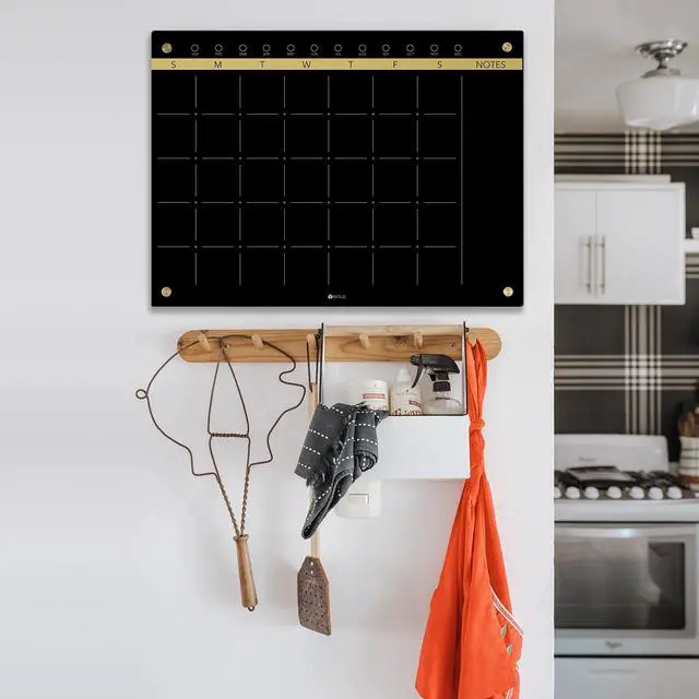 Alt view image 14 of 14 - Black Glass Golden Monthly Dry Erase Calendar Whiteboard for Wall, 17" x 23", Frameless Large Planner White Board for Home Kitchen Office, 4 Wet Erase Markers Included