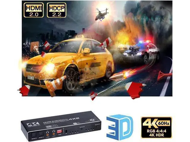 Alt view image 12 of 14 - 4K@60Hz HDMI Matrix Switch 4 in 2 Out Switcher 18G Ultra HD Supports Up to 4K @ 60Hz & 1080P EDID HDCP 2.2 HDR10- Remote Control (OZJ1)