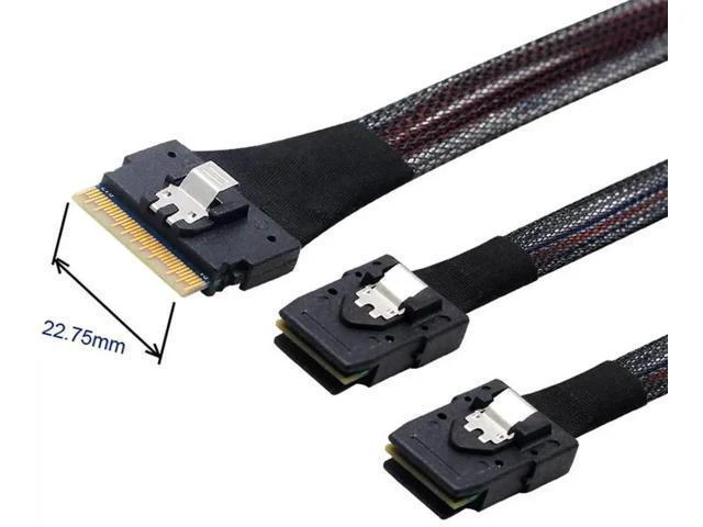Alt view image 11 of 14 - 50cm PCIe 4.0 Ultraport Slimline SAS Fanout Cable, SFF-8654 8i 74Pin Host to Dual SFF-8087 36Pin Mini SAS Internal Server RAID Storage Breakout Cable
