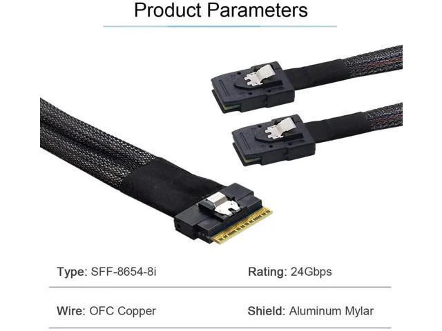 Alt view image 13 of 14 - 50cm PCIe 4.0 Ultraport Slimline SAS Fanout Cable, SFF-8654 8i 74Pin Host to Dual SFF-8087 36Pin Mini SAS Internal Server RAID Storage Breakout Cable