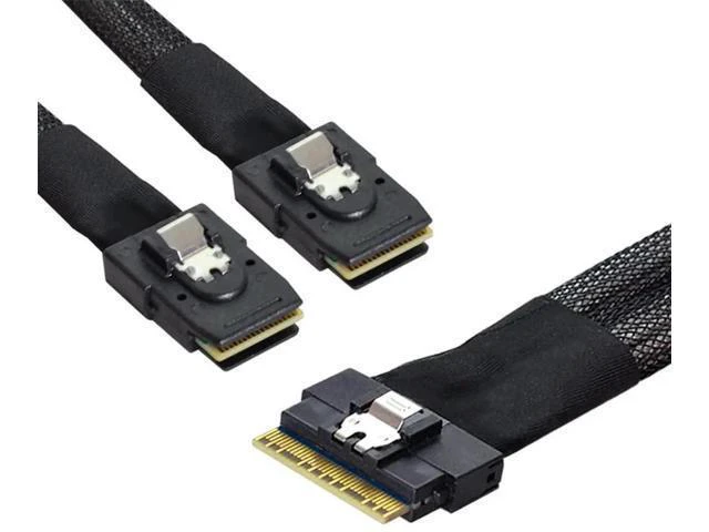 Alt view image 8 of 14 - 50cm PCIe 4.0 Ultraport Slimline SAS Fanout Cable, SFF-8654 8i 74Pin Host to Dual SFF-8087 36Pin Mini SAS Internal Server RAID Storage Breakout Cable