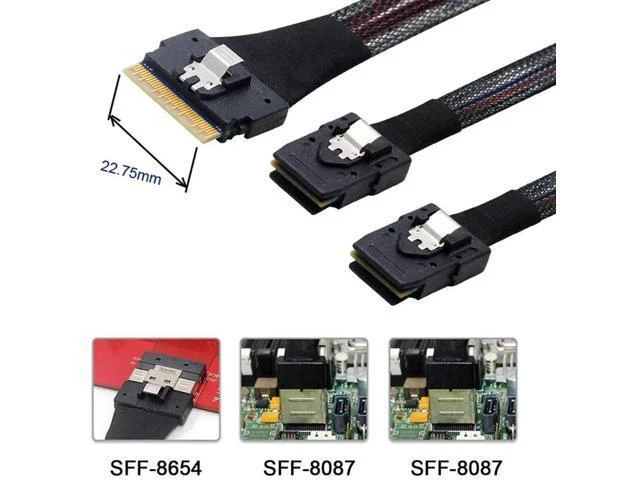 Alt view image 10 of 14 - 50cm PCIe 4.0 Ultraport Slimline SAS Fanout Cable, SFF-8654 8i 74Pin Host to Dual SFF-8087 36Pin Mini SAS Internal Server RAID Storage Breakout Cable