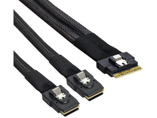 Alt view image 9 of 14 - 50cm PCIe 4.0 Ultraport Slimline SAS Fanout Cable, SFF-8654 8i 74Pin Host to Dual SFF-8087 36Pin Mini SAS Internal Server RAID Storage Breakout Cable