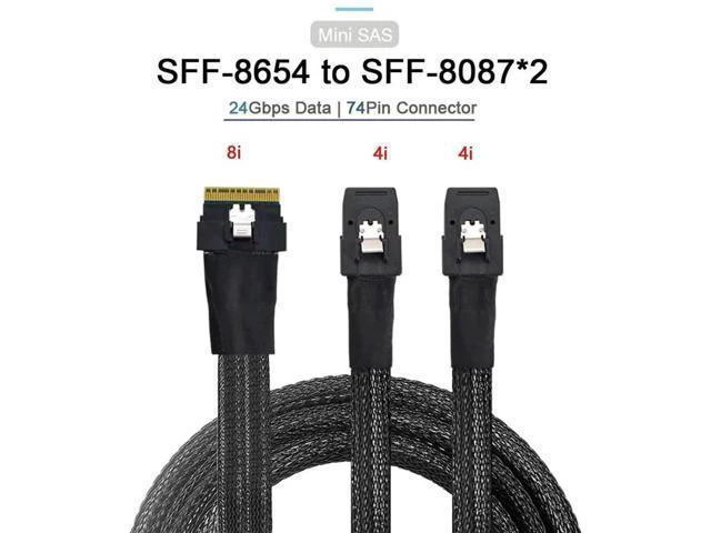Alt view image 14 of 14 - 50cm PCIe 4.0 Ultraport Slimline SAS Fanout Cable, SFF-8654 8i 74Pin Host to Dual SFF-8087 36Pin Mini SAS Internal Server RAID Storage Breakout Cable