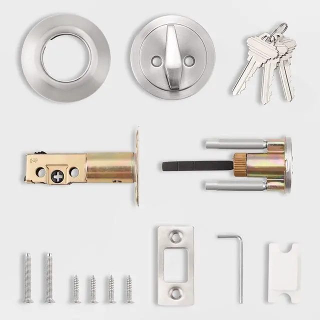 Alt view image 10 of 10 - Keyed Cylinder Deadbolt Single Side in Brushed Nickel, Anti-Theft Exterior Door Lock with 3 Keys, Entrance Lock and Front Door Lock, Each Set Different Key (1Pack)