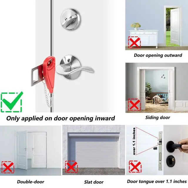 Alt view image 12 of 14 - Portable Door Lock, Hotel Travel Door Lock Security for Home | Hotel Safety Device for Door Security, Portable Lock for Hotel Room, Apartment, College Dorm and Travel