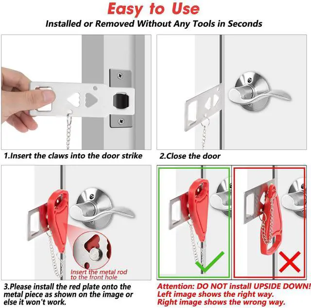Alt view image 11 of 14 - Portable Door Lock, Hotel Travel Door Lock Security for Home | Hotel Safety Device for Door Security, Portable Lock for Hotel Room, Apartment, College Dorm and Travel