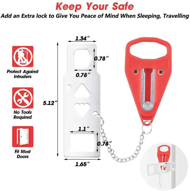 Alt view image 10 of 14 - Portable Door Lock, Hotel Travel Door Lock Security for Home | Hotel Safety Device for Door Security, Portable Lock for Hotel Room, Apartment, College Dorm and Travel