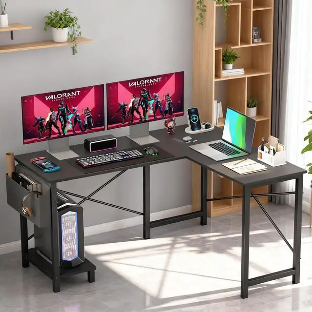 Alt view image 7 of 7 - 50-Inch L Shaped Desk, Corner Computer Desk & Gaming Desk for Home Office and Dorm, Sturdy Writing Workstation with CPU Stand and Side Storage Bag (Black)