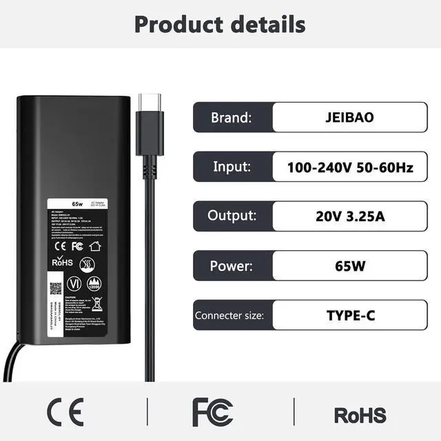 Alt view image 9 of 14 - 65W 45W USB-C Laptop Charger Compatible with Dell Latitude 5540 5530 5520 5420 5430 5440 5450 7530 7440 7430 7420 7340 7330 7320 XPS 13 9250 9350 9360 9365 9370 9380 9550 Adapter Power Cord