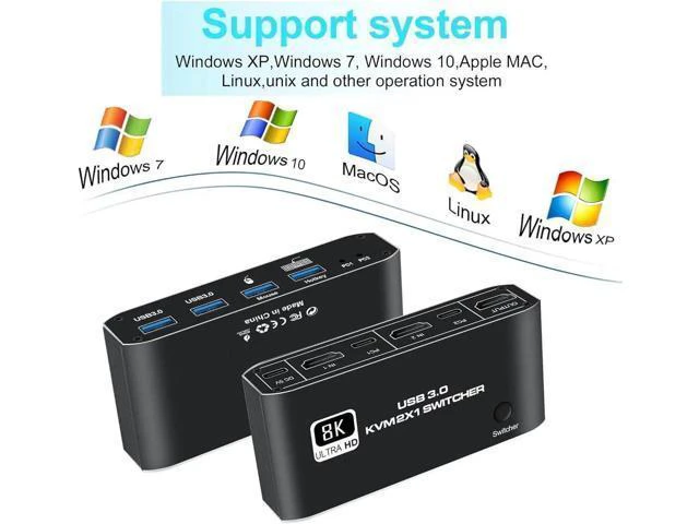 Alt view image 12 of 14 - 2 Port HDMI KVM Switch, HDMI USB KVM Switch 2x1 HDMI2.1 Ports + 4x USB3.0 Ports, Share 2 Computers One Monitor Switch, Supports 8K@60Hz,4K@120Hz,YUV 4:4:4, HDCP 2.3, HDR 10, Hotkey, Darkish