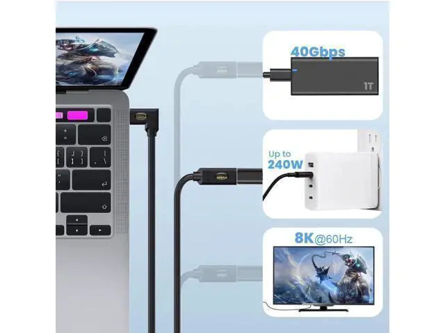 Alt view image 12 of 14 - Aomoproing 2ft 40Gbps USB 4.0 Type C Extension Cable, Straight Female to Left & Right Angle Male 240W 5A PD USB C 4.0 Cord for Smartphones, Laptops, Thunderbolt 3, Support 8k@60Hz