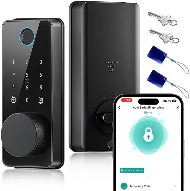 Alt view image 2 of 2 - Keyless Entry Door Lock, Smart Lock with App Control, Fingerprint | Door Lock, Electronic Keypad Deadbolt, Auto & One Touch Lock | Digital Smart Door Locks | Easy Installation | IP54 Waterproof