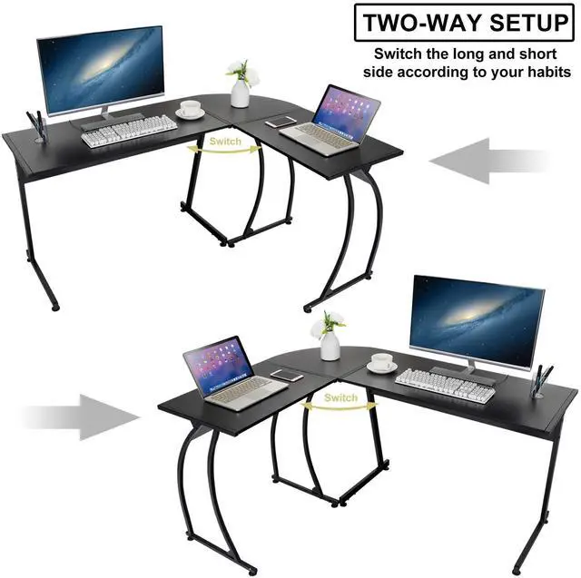 Alt view image 11 of 12 - L-Shaped Corner Desk Computer Gaming Desk - 58 Inch Modern Home PC Table Office Writing Workstation, Black
