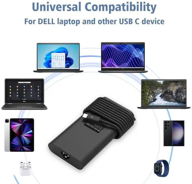 Alt view image 12 of 14 - 90W 65W USB C Laptop Charger Compatible with DELL Latitude 5420 5520 5320 7420 5430 7390 7320 7400,DELL XPS 13 Chromebook 3100 Computer Type C Fast Charging Power Supply Cord
