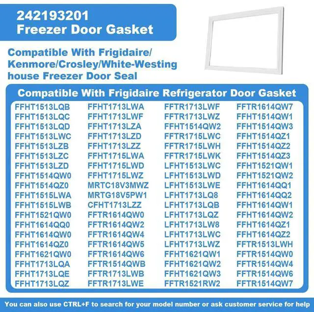 Alt view image 10 of 14 - Upgraded 242193201 Freezer Door Gasket Compatible with Frigidaire Electrolux Crosley Kenmore Refrigerator Door Seal,Replaces PS7321340 2689594 AP5669862-26.88"x17.71" White