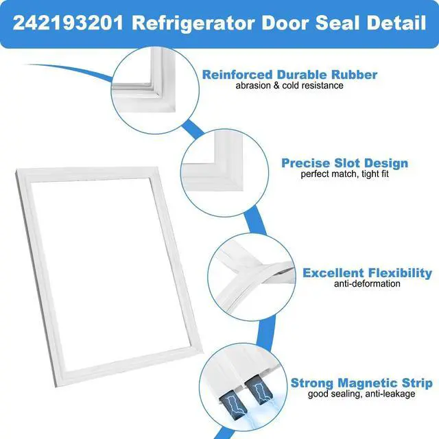 Alt view image 12 of 14 - Upgraded 242193201 Freezer Door Gasket Compatible with Frigidaire Electrolux Crosley Kenmore Refrigerator Door Seal,Replaces PS7321340 2689594 AP5669862-26.88"x17.71" White