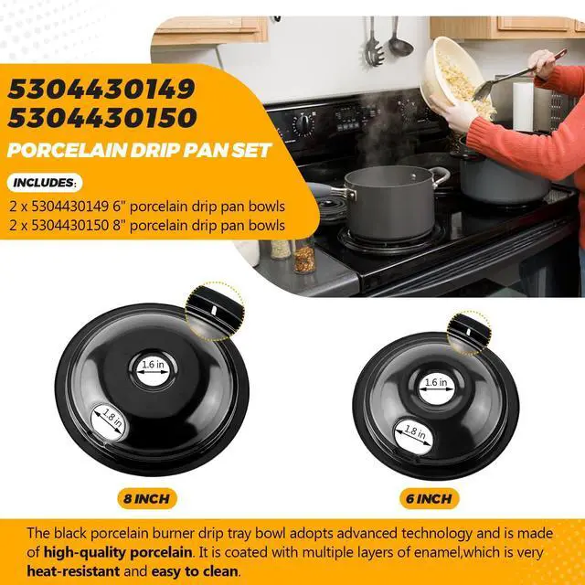 Alt view image 11 of 14 - 2026 MP22YA Electric Range Burner Element Unit Set with 330031 Range Burner Receptacle Kit & 5304430149 5304430150 Porcelain Drip Pan Set for Frigidaire Whirlpool Kenmore Maytag Range Oven